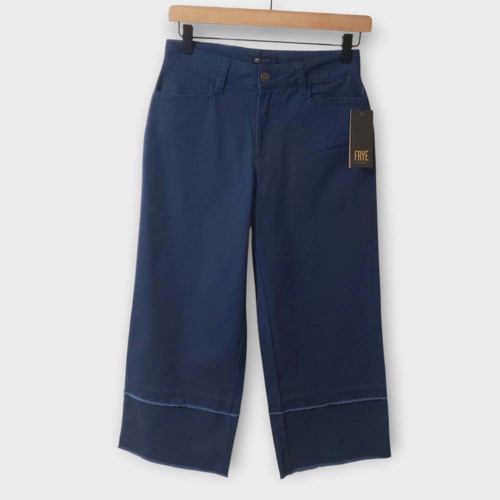 NWT Frye Nightfall Wide Leg Crop Pants Navy Blue Unfinished Seam Womens Size 2